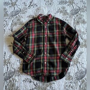 Crewcuts Tartan Plaid Button-Down Shirt in Black, Red & Green • 6/7